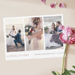 Rose Gold Multi Photo Thank You Wedding Card<br><div class="desc">This simple, stylish modern three photo wedding thank you card template features your names and date beneath your photos along with 'LOVE & THANKS'. highlighted in an elegant shade of rose gold. You might choose to change the font, punctuation or colour used for various text elements of this design on...</div>