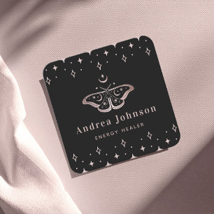 Rose Gold Mystic Moth Butterfly Celestial Moon Square Business Card