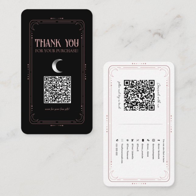 Rose Gold Mystical Magic Occult Social Media QR Business Card (Front/Back)