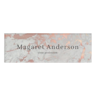 Rose Gold n Grey Marble Female Employee Staff Name Tag
