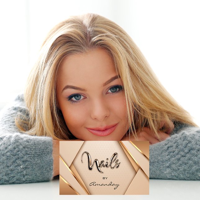 Rose Gold Nail Artist Script Geometric Logo Framed Business Card (Rose Gold Nail Artist Script Geometric Logo Framed Business Card)