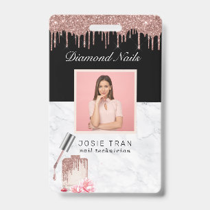Rose Gold Nail Salon Employee Photo ID Badge