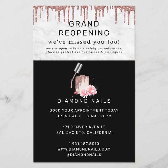 Rose Gold Nail Salon Grand Reopening Covid Safety Flyer (Front)
