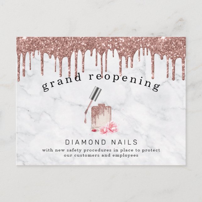 Rose Gold Nail Salon Grand Reopening Covid Safety Postcard (Front)