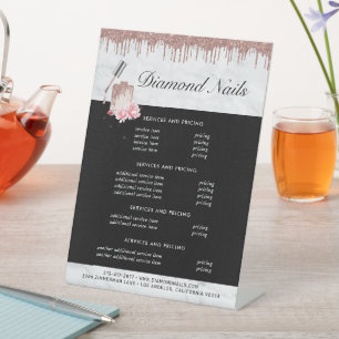 Rose Gold Nail Salon   Menu Price List Pedestal Sign