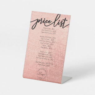 Rose Gold Nail Salon Price List Services  Menu Pedestal Sign