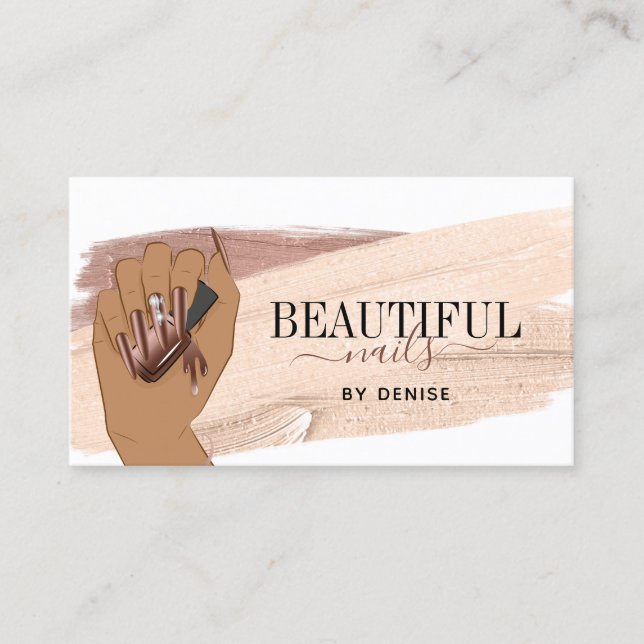 rose gold nail salon woman hand nails technician   business card (Front)