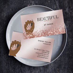 rose gold nail salon woman hand nails technician business card