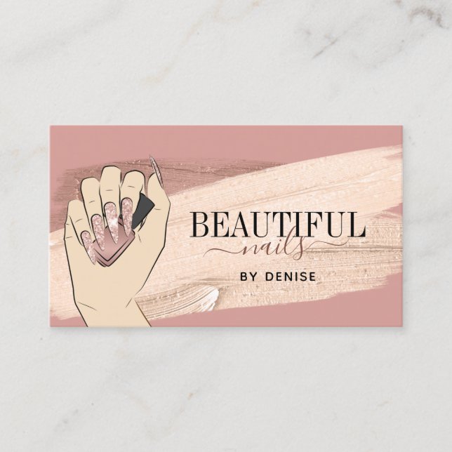 rose gold nail salon woman hand nails technician   business card (Front)