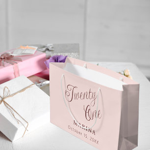 Rose gold name script 21st birthday large gift bag