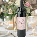 Rose gold name script 50th birthday<br><div class="desc">Rose gold gradient background. Fifty written with a dark rose gold script.  Personalise and add a name and date.</div>