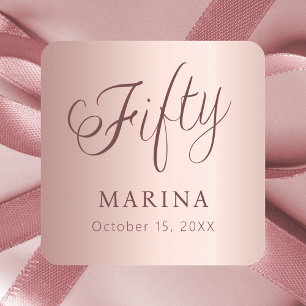 Rose gold name script 50th birthday square sticker