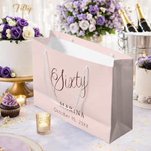 Rose gold name script 60th birthday large gift bag