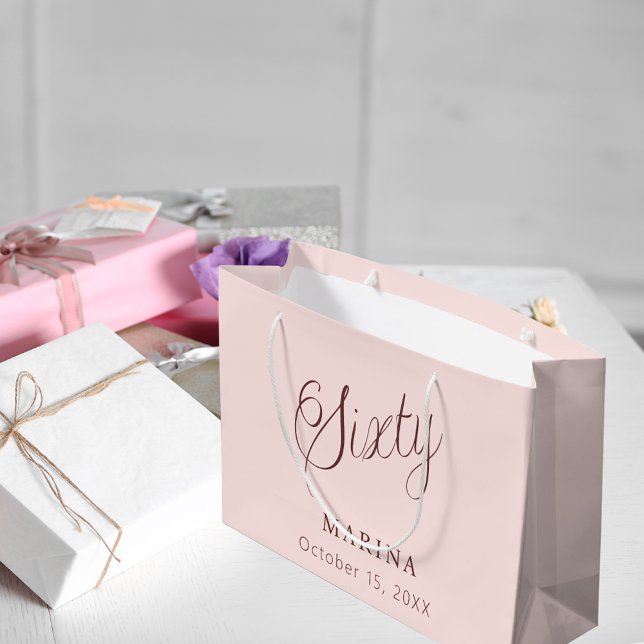 Rose gold name script 60th birthday large gift bag (Creator Uploaded)