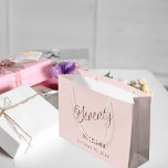 Rose gold name script 70th birthday large gift bag<br><div class="desc">Rose gold,  blush background. Seventy is written with a dark rose gold script.  Personalise and add a name and date.</div>