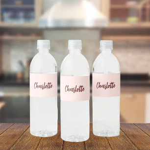 Rose gold name script elegant modern water bottle label
