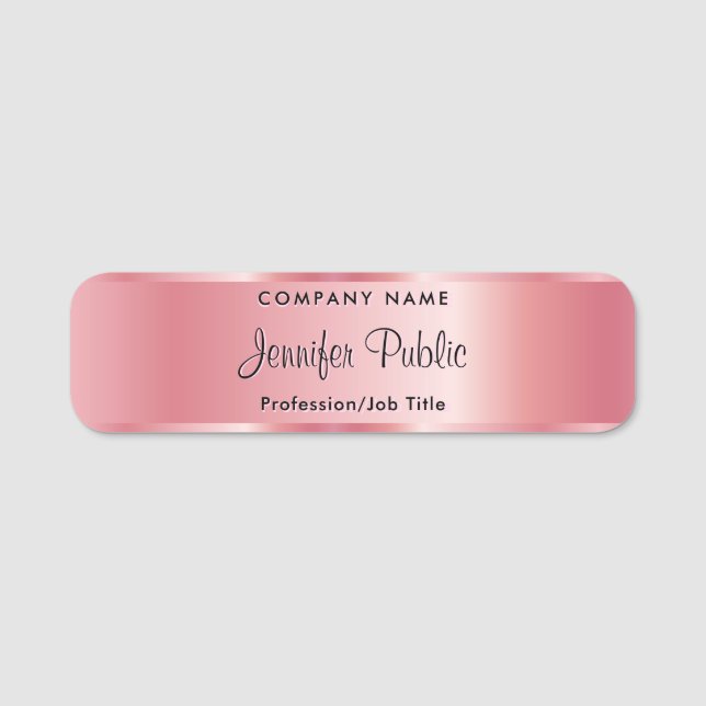 Rose Gold Name Tag Calligraphy Script Template (Front)