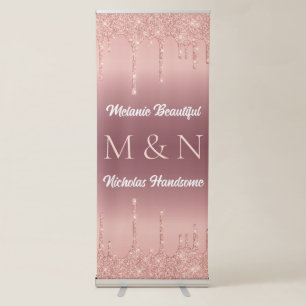 Rose Gold Names Letters Wedding Retractable Banner