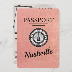 Rose Gold Nashville Passport Save The Date
