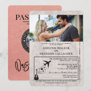 Rose Gold Nashville Passport Wedding Invitation