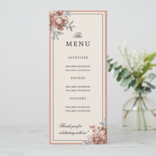 Rose Gold Natural Rustic Floral Wedding Menu Invitation