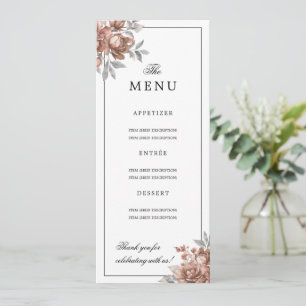 Rose Gold Natural Rustic Floral Wedding Menu Invitation