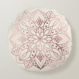 Rose Gold Nature Mandala Round Cushion