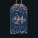 Rose Gold Navy 21st Birthday Glitter Confetti Gift Tags<br><div class="desc">gift tag / favour tag - Elegant 21st Birthday Rose Gold Faux Glitter Confetti Navy Blue template.</div>