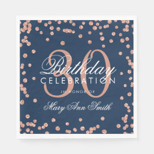 Rose Gold Navy 30th Birthday Glitter Confetti Napkin