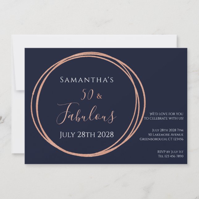 Rose Gold Navy 50th Birthday Party Invitation (Front)