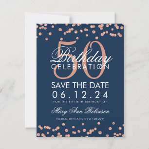 Rose Gold Navy 50th Birthday Save Date Confetti Save The Date