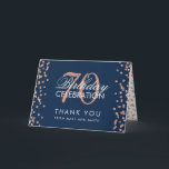 Rose Gold Navy 70th Birthday Thank you Confetti Card<br><div class="desc">Elegant 70th Birthday Party Rose Gold Faux Glitter Confetti Navy Blue template. Easy to use and easy to personalise. Order Today!</div>