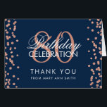 Rose Gold Navy 80th Birthday Thank you Glitter<br><div class="desc">Elegant 80th Birthday Party Rose Gold Faux Glitter Confetti Navy Blue template. Easy to use and easy to personalise. Order Today!</div>