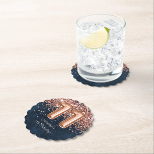  Rose Gold Navy Blue 11th Birthday Party Paper Coaster