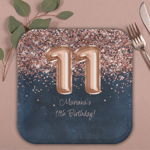 Rose Gold Navy Blue 11th Birthday Party Paper Plate