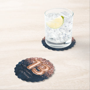 Rose Gold Navy Blue 13th Birthday Party Paper Coaster