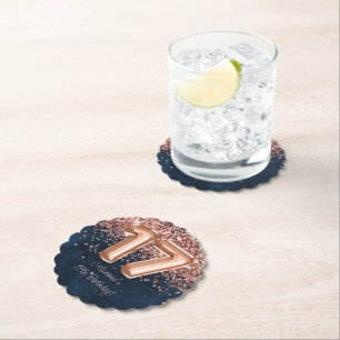 Rose Gold Navy Blue 17th Birthday Party Paper Coaster