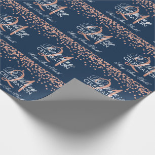 Rose Gold Navy Blue 21st Birthday Glitter Confetti Wrapping Paper