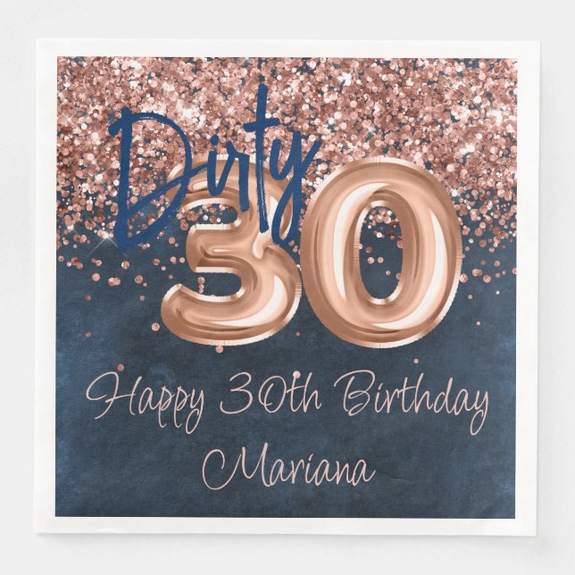 Rose Gold Navy Blue 30th Birthday Party Napkin (Front)