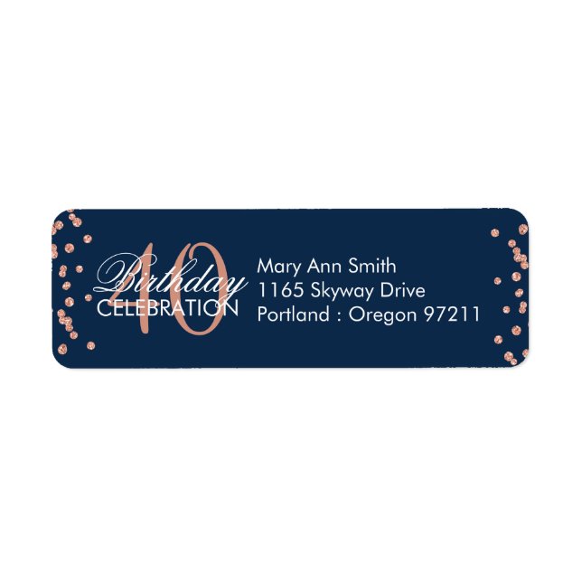 Rose Gold Navy Blue 40th Birthday Glitter Confetti (Front)