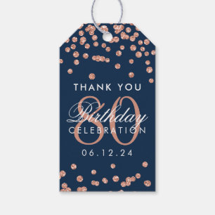 Rose Gold Navy Blue 80 Birthday Thank You Glitter Gift Tags