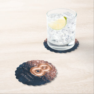  Rose Gold Navy Blue 8th Birthday Party Paper Coaster