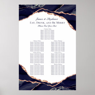 Rose Gold Navy Blue Agate Wedding Seating Chart