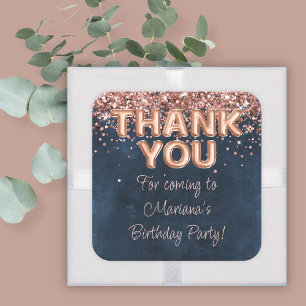 Rose Gold Navy Blue Birthday Party Favours Square Sticker