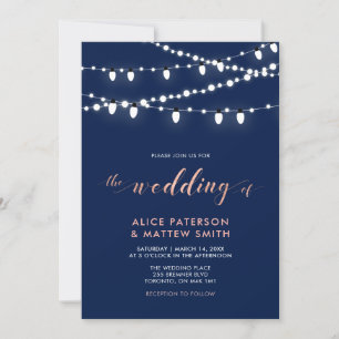 Rose Gold & Navy Blue Chic Modern Wedding Ceremony Invitation