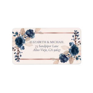 Rose Gold Navy Blue Dusty Pink Floral Address Label