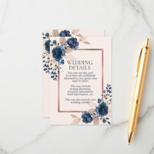 Rose Gold Navy Blue Dusty Pink Floral Details Enclosure Card