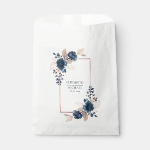 Rose Gold Navy Blue Dusty Pink Floral Wedding Favour Bags