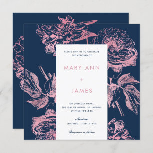 Rose Gold Navy Blue Elegant Floral Wedding Invitation