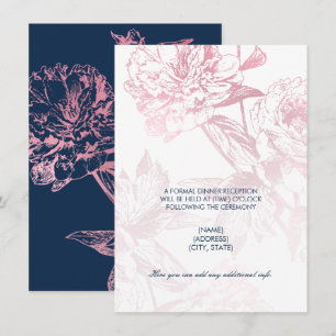 Rose Gold Navy Blue Floral Wedding Reception Only Invitation